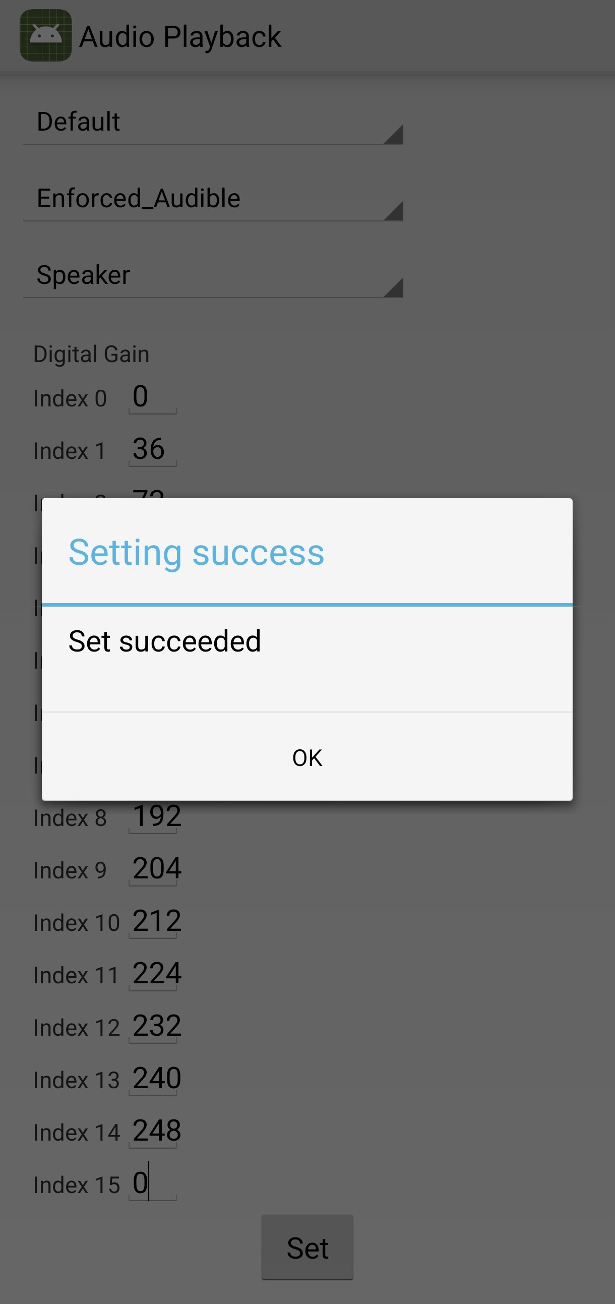 Set succeeded